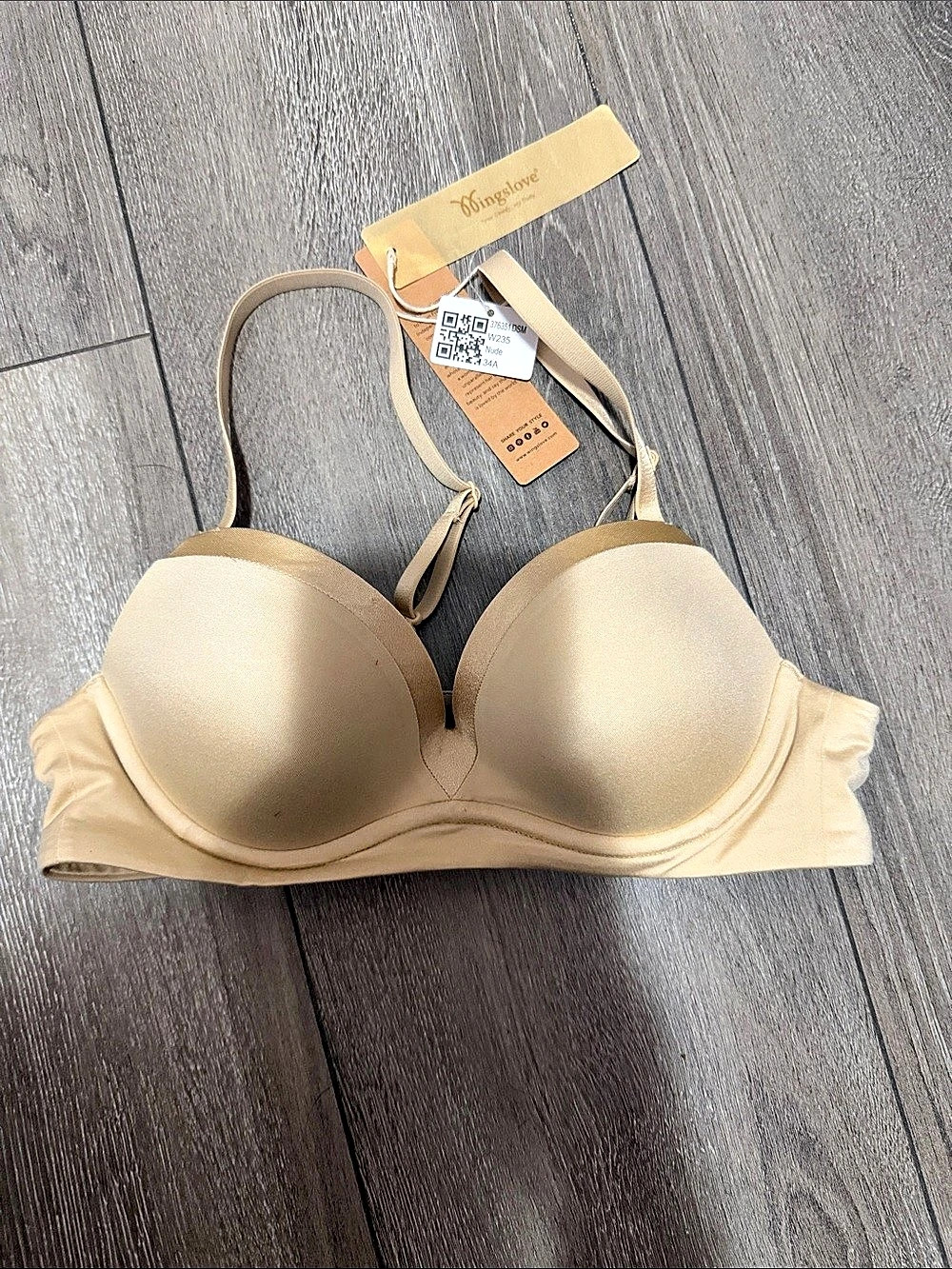 Wingslove Deep V Padded Push Up Bra with Underwire Beige 34A